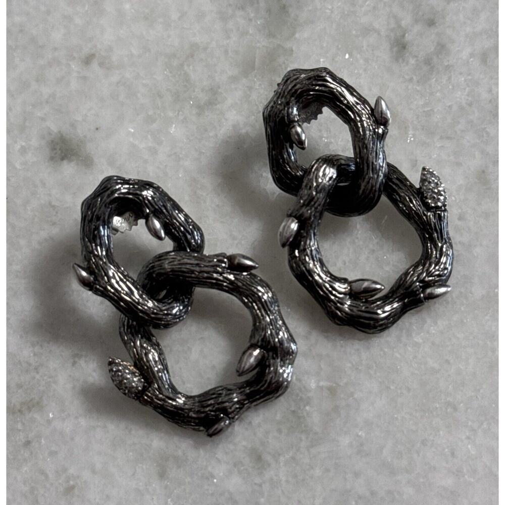 Stephen Dweck Sterling Silver Diamond Twig Branch Dangle Drop Earrings 255$